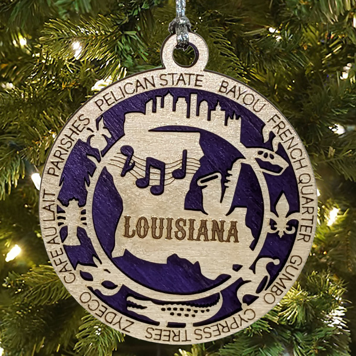 Louisiana State Pride 3D Wood Laser Cut Ornament: Featuring Iconic Louisiana Symbols and Custom Background Colors