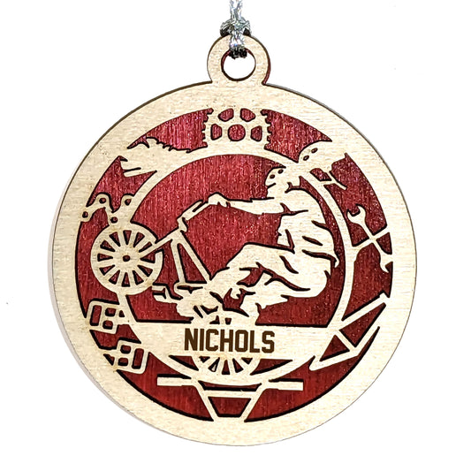 Male BMX laser cut personalized wood ornament