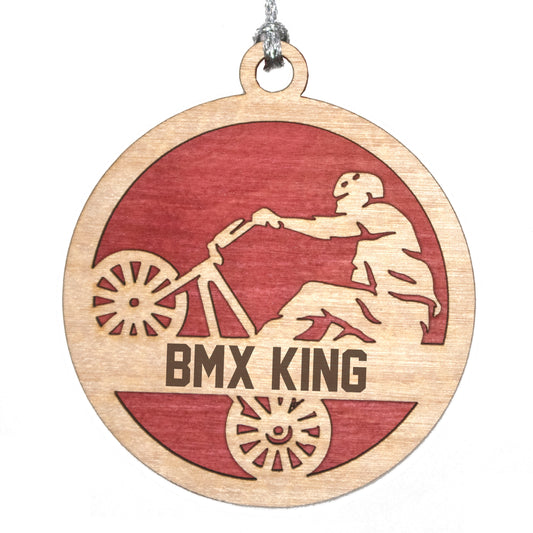 Male BMX laser cut personalized wood ornament