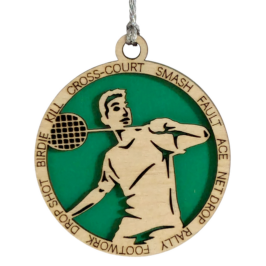 Personalized 3" Handcrafted Male Badminton Christmas Ornament - Laser Cut Wooden Holiday Decoration for Badminton Enthusiasts