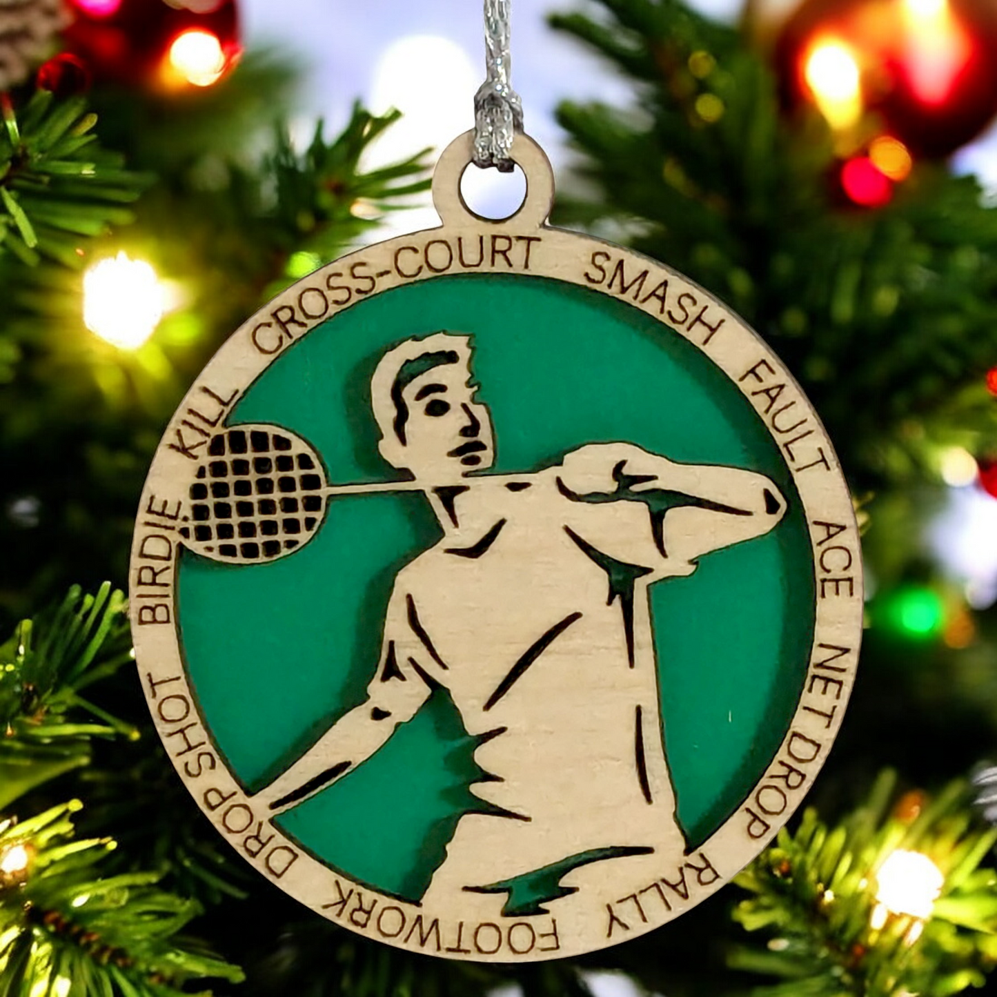 Personalized 3" Handcrafted Male Badminton Christmas Ornament - Laser Cut Wooden Holiday Decoration for Badminton Enthusiasts