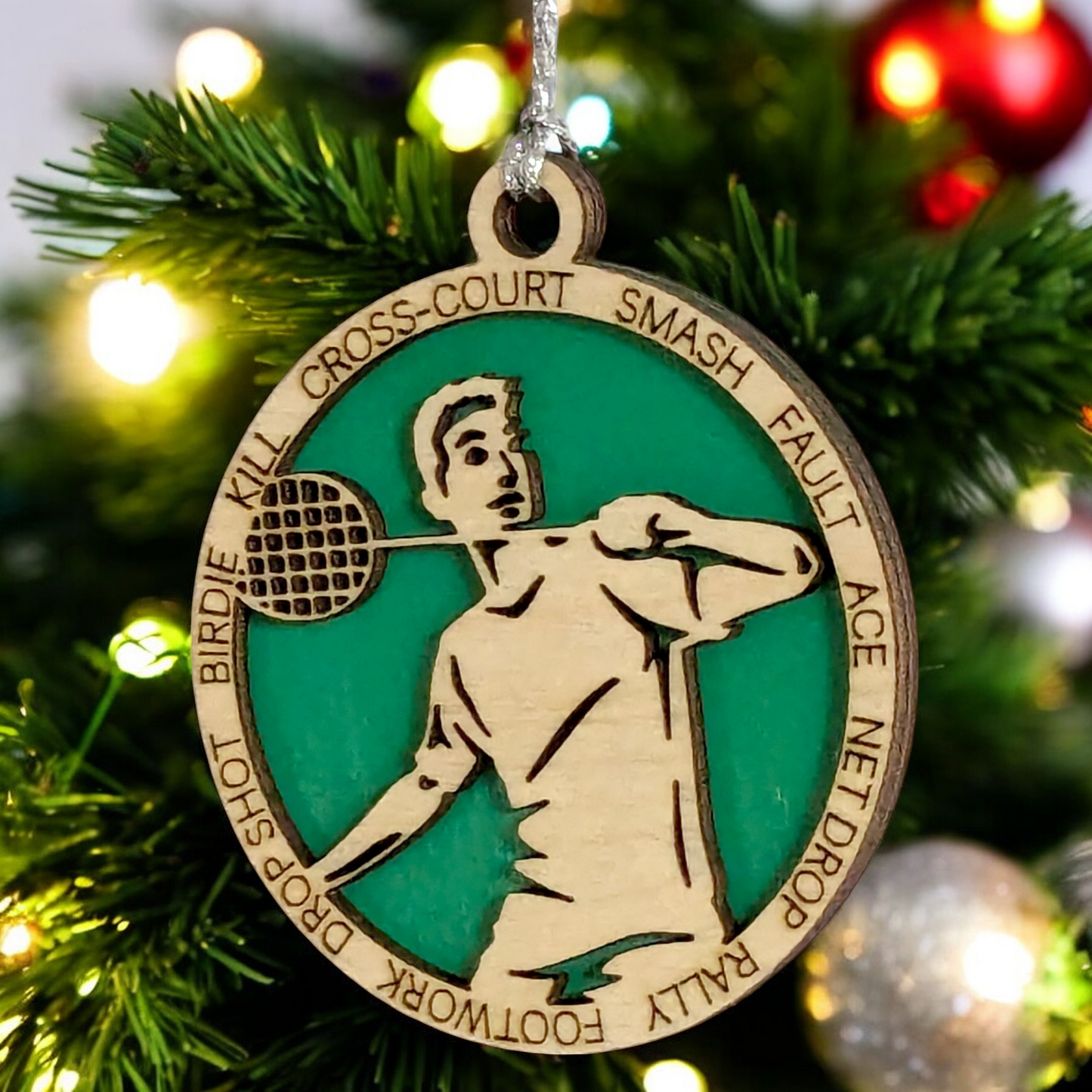 Personalized 3" Handcrafted Male Badminton Christmas Ornament - Laser Cut Wooden Holiday Decoration for Badminton Enthusiasts