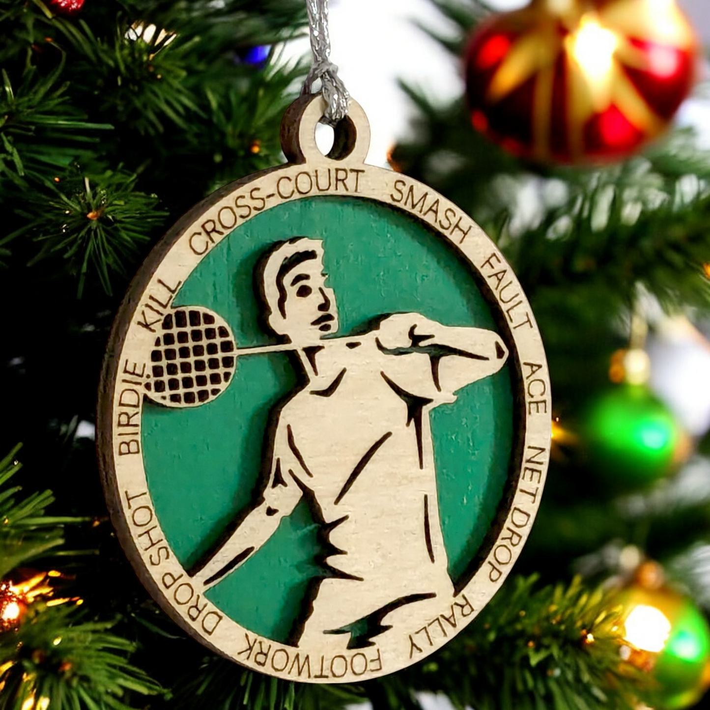 Personalized 3" Handcrafted Male Badminton Christmas Ornament - Laser Cut Wooden Holiday Decoration for Badminton Enthusiasts