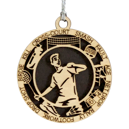 Personalized 3" Handcrafted Male Badminton Christmas Ornament - Laser Cut Wooden Holiday Decoration for Badminton Enthusiasts