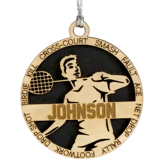Personalized 3" Handcrafted Male Badminton Christmas Ornament - Laser Cut Wooden Holiday Decoration for Badminton Enthusiasts
