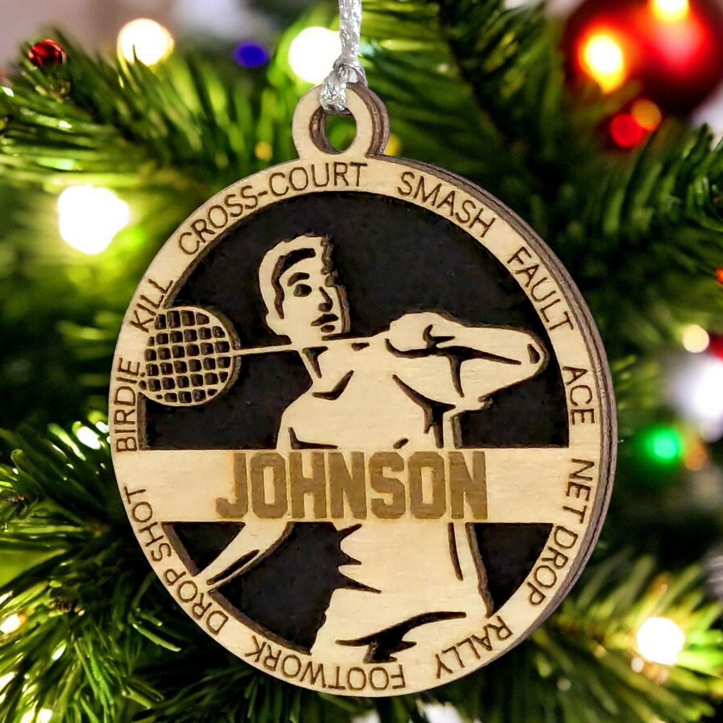 Personalized 3" Handcrafted Male Badminton Christmas Ornament - Laser Cut Wooden Holiday Decoration for Badminton Enthusiasts