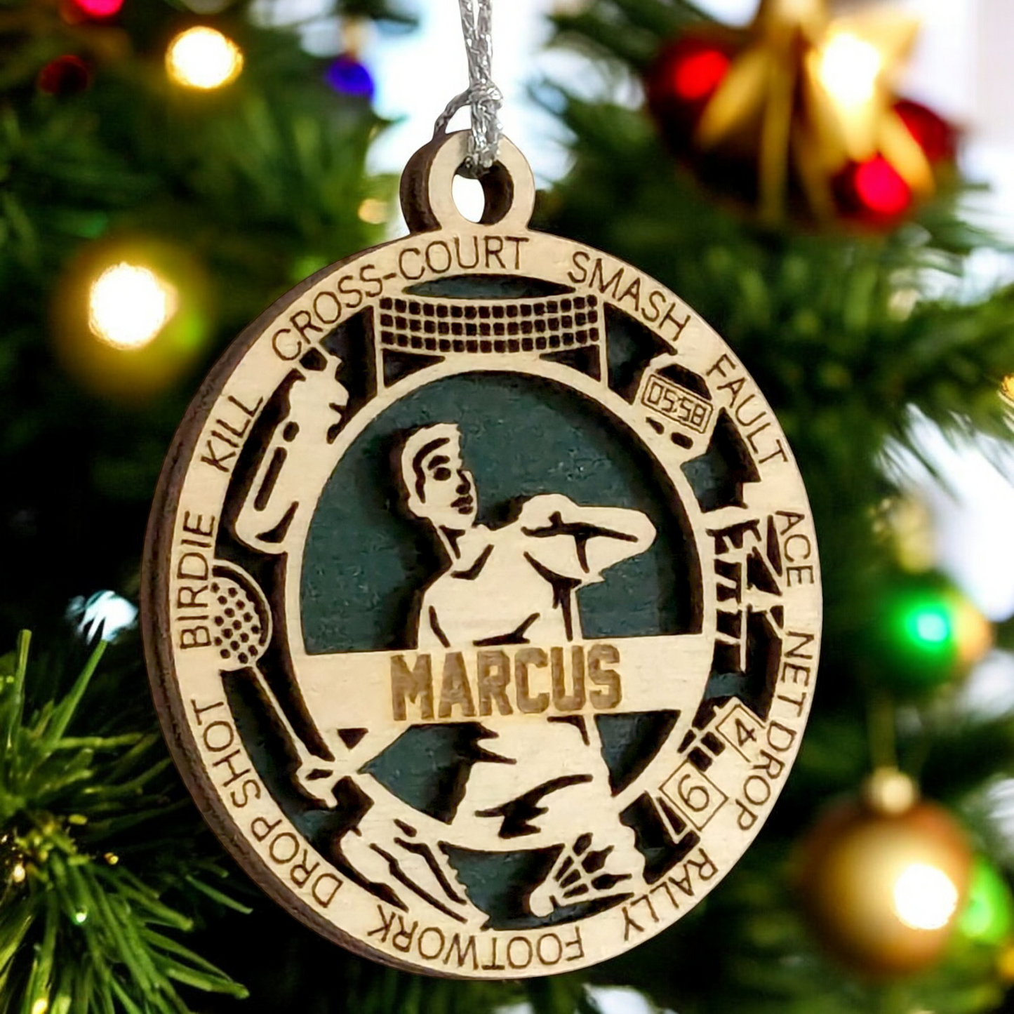 Personalized 3" Handcrafted Male Badminton Christmas Ornament - Laser Cut Wooden Holiday Decoration for Badminton Enthusiasts
