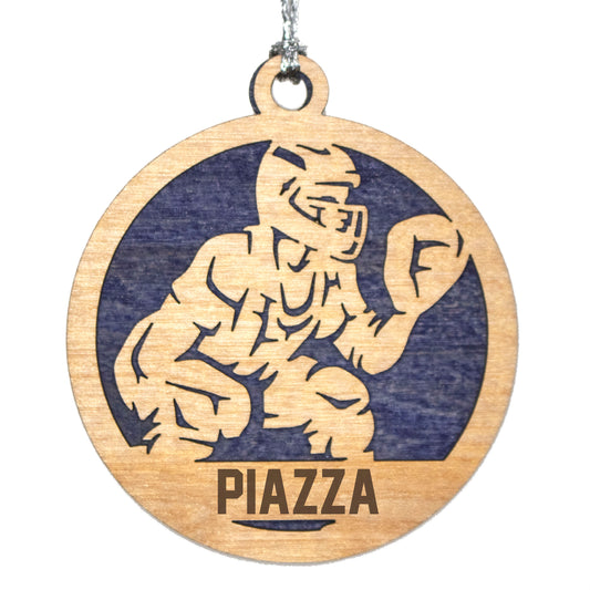 Male baseball/softball catcher laser cut personalized wood ornament