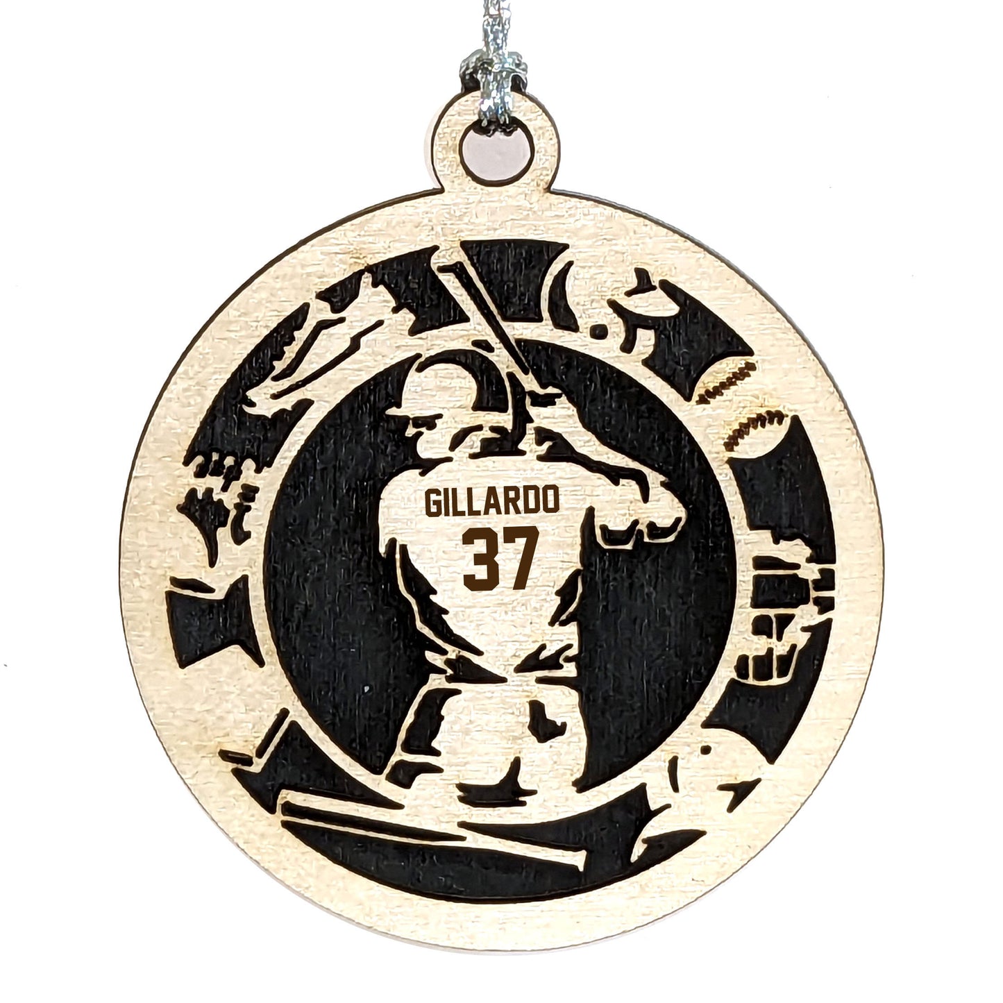 Male baseball laser cut personalized wood ornament