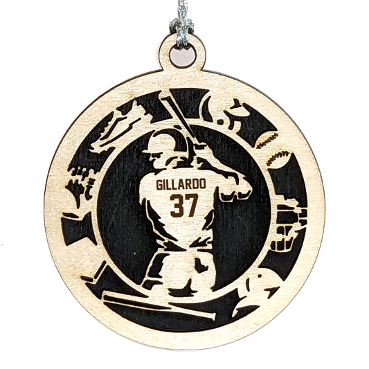 Male baseball laser cut personalized wood ornament