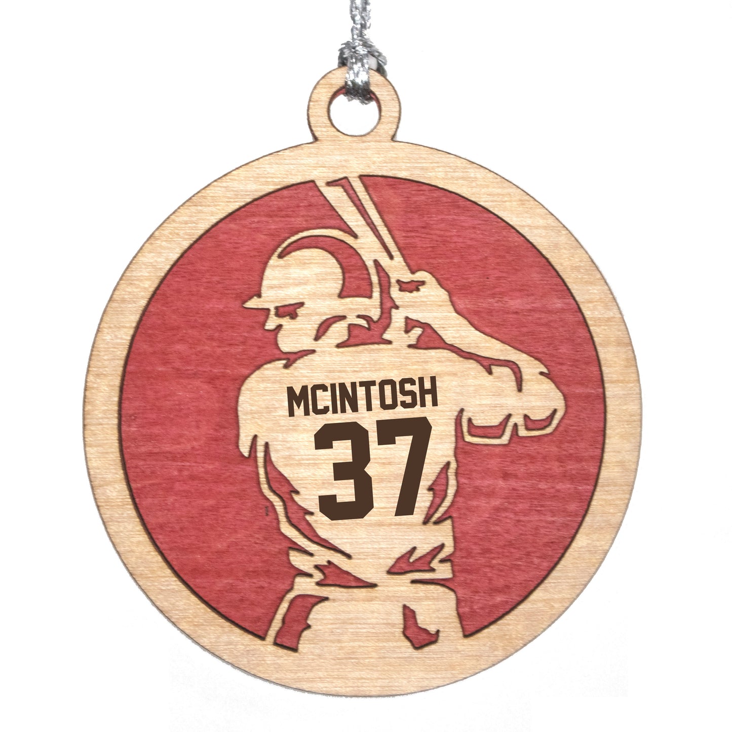Male baseball laser cut personalized wood ornament