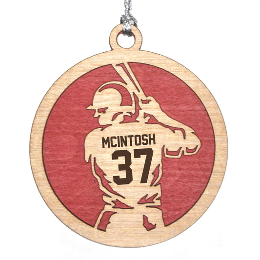 Male baseball laser cut personalized wood ornament