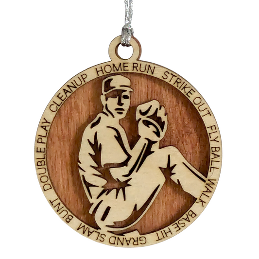 Custom 3" Laser Cut Handcrafted Wooden Christmas Ornament for Male Left-Handed Baseball Pitcher - Personalized Baseball Player Holiday Decor and Gift