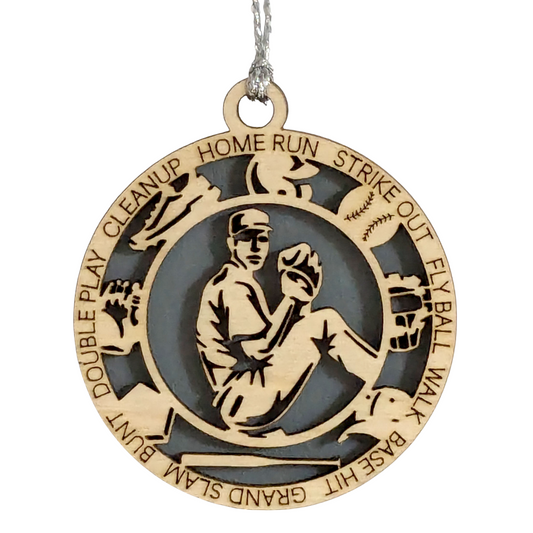 Custom 3" Laser Cut Handcrafted Wooden Christmas Ornament for Male Left-Handed Baseball Pitcher - Personalized Baseball Player Holiday Decor and Gift
