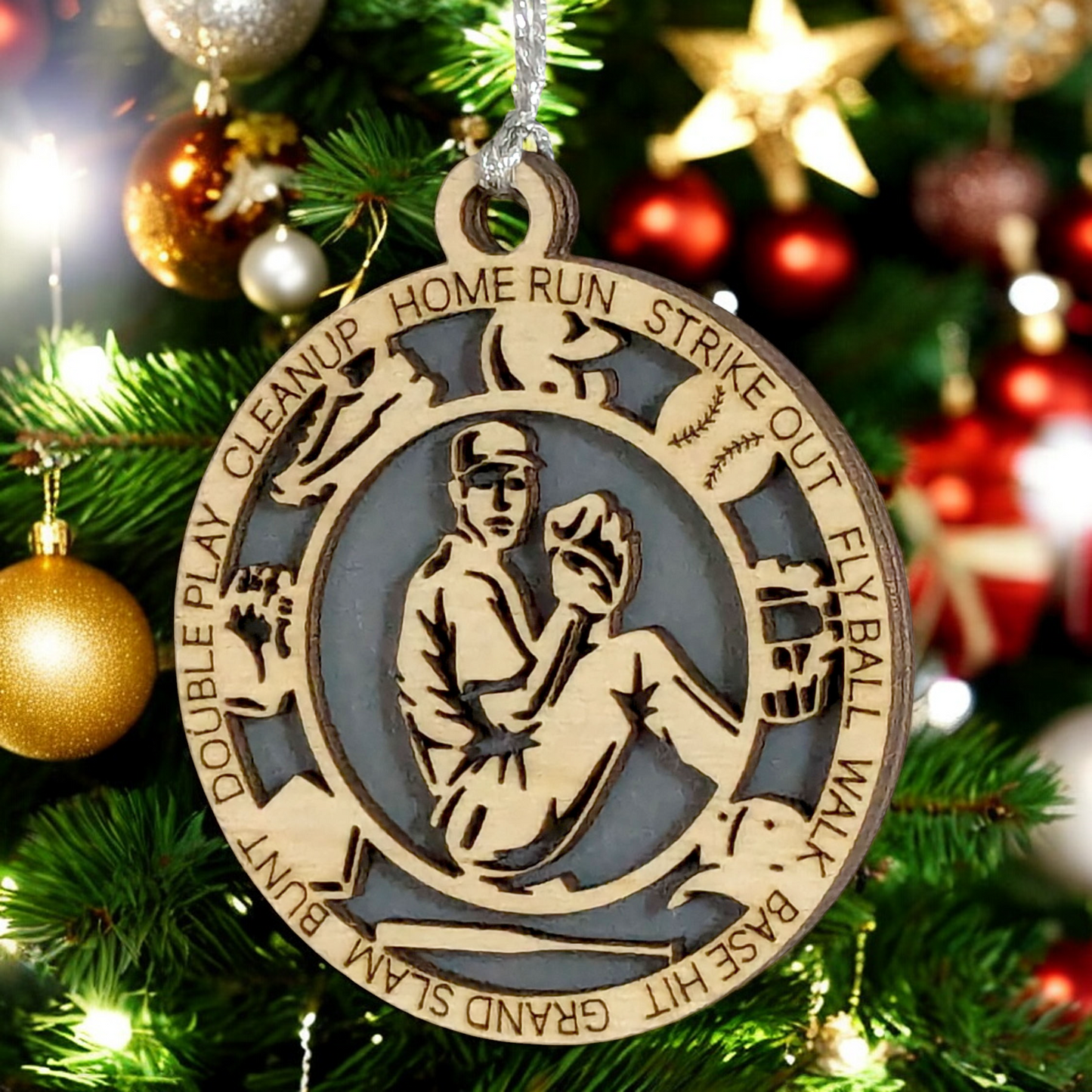 Custom 3" Laser Cut Handcrafted Wooden Christmas Ornament for Male Left-Handed Baseball Pitcher - Personalized Baseball Player Holiday Decor and Gift
