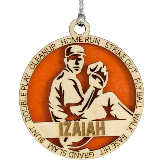Custom 3" Laser Cut Handcrafted Wooden Christmas Ornament for Male Left-Handed Baseball Pitcher - Personalized Baseball Player Holiday Decor and Gift