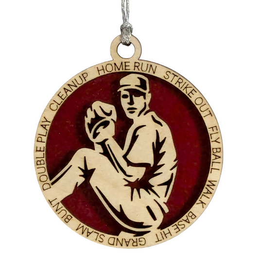 Handcrafted 3" Laser Cut Wooden Baseball Pitcher Christmas Ornament - Personalized Male Right-Handed Pitcher - Unique Sports Holiday Decor and Keepsake