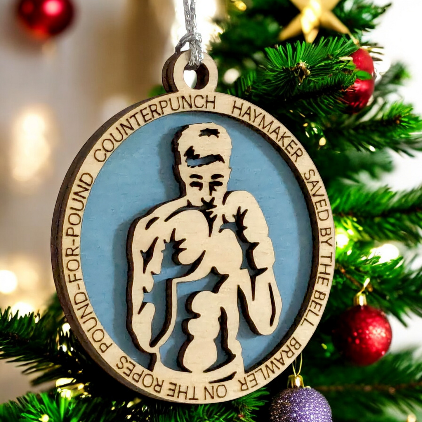 3" Personalized Male Boxing Christmas Ornament - Handcrafted Laser Cut Wooden Keepsake for Boxing Enthusiasts - Unique Holiday Tree Decoration