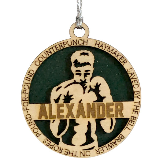 3" Personalized Male Boxing Christmas Ornament - Handcrafted Laser Cut Wooden Keepsake for Boxing Enthusiasts - Unique Holiday Tree Decoration
