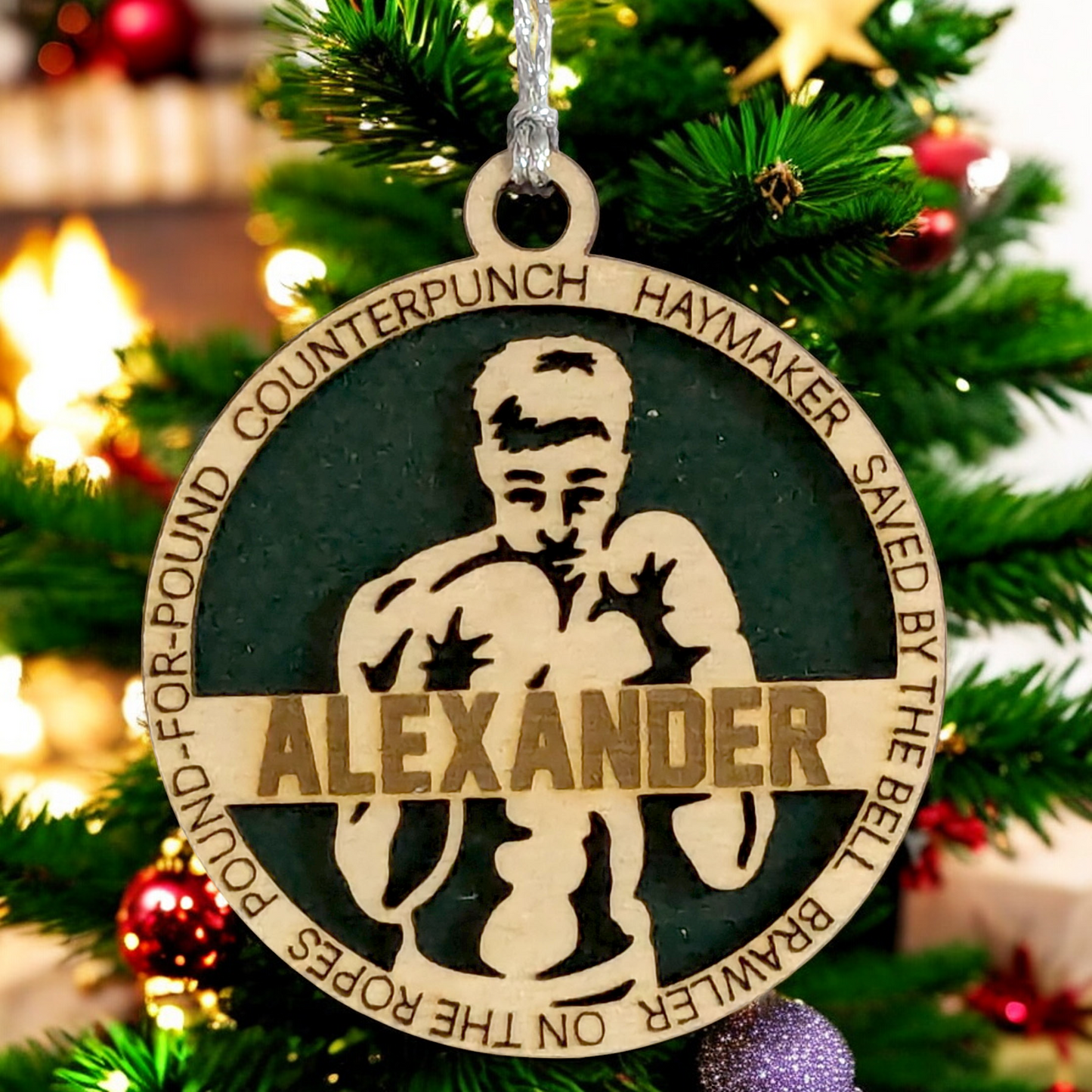 3" Personalized Male Boxing Christmas Ornament - Handcrafted Laser Cut Wooden Keepsake for Boxing Enthusiasts - Unique Holiday Tree Decoration
