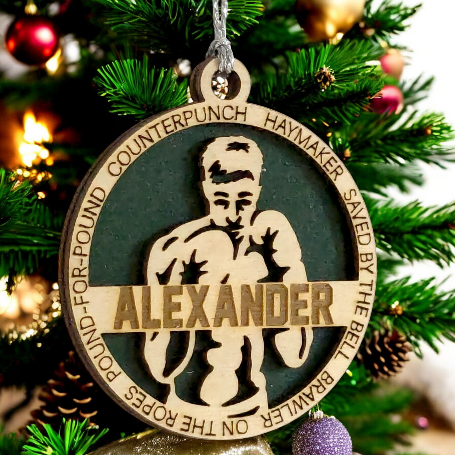 3" Personalized Male Boxing Christmas Ornament - Handcrafted Laser Cut Wooden Keepsake for Boxing Enthusiasts - Unique Holiday Tree Decoration