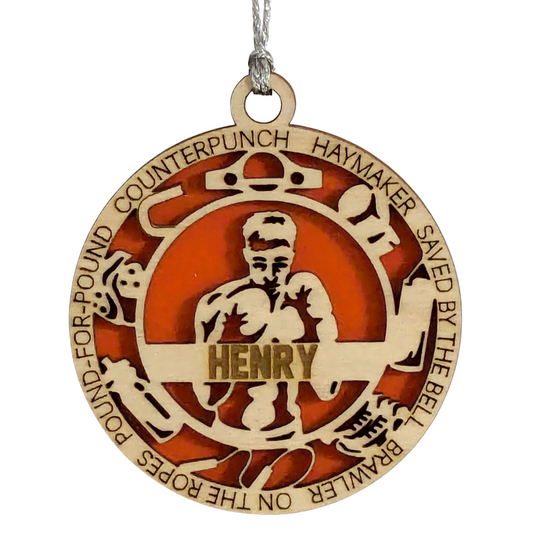 3" Personalized Male Boxing Christmas Ornament - Handcrafted Laser Cut Wooden Keepsake for Boxing Enthusiasts - Unique Holiday Tree Decoration