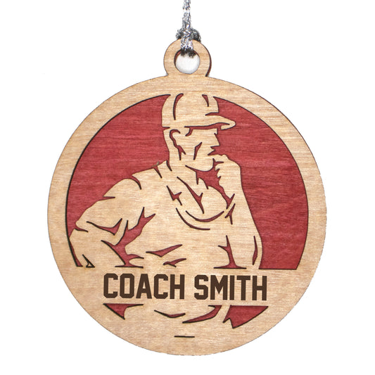 Male Coach laser cut personalized wood ornament