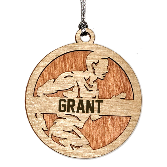 Male Cross Country Runner laser cut personalized wood ornament