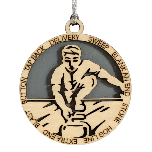 3" Handcrafted Wooden Personalized Male Curling Christmas Ornament - Custom Winter Sports Holiday Decor