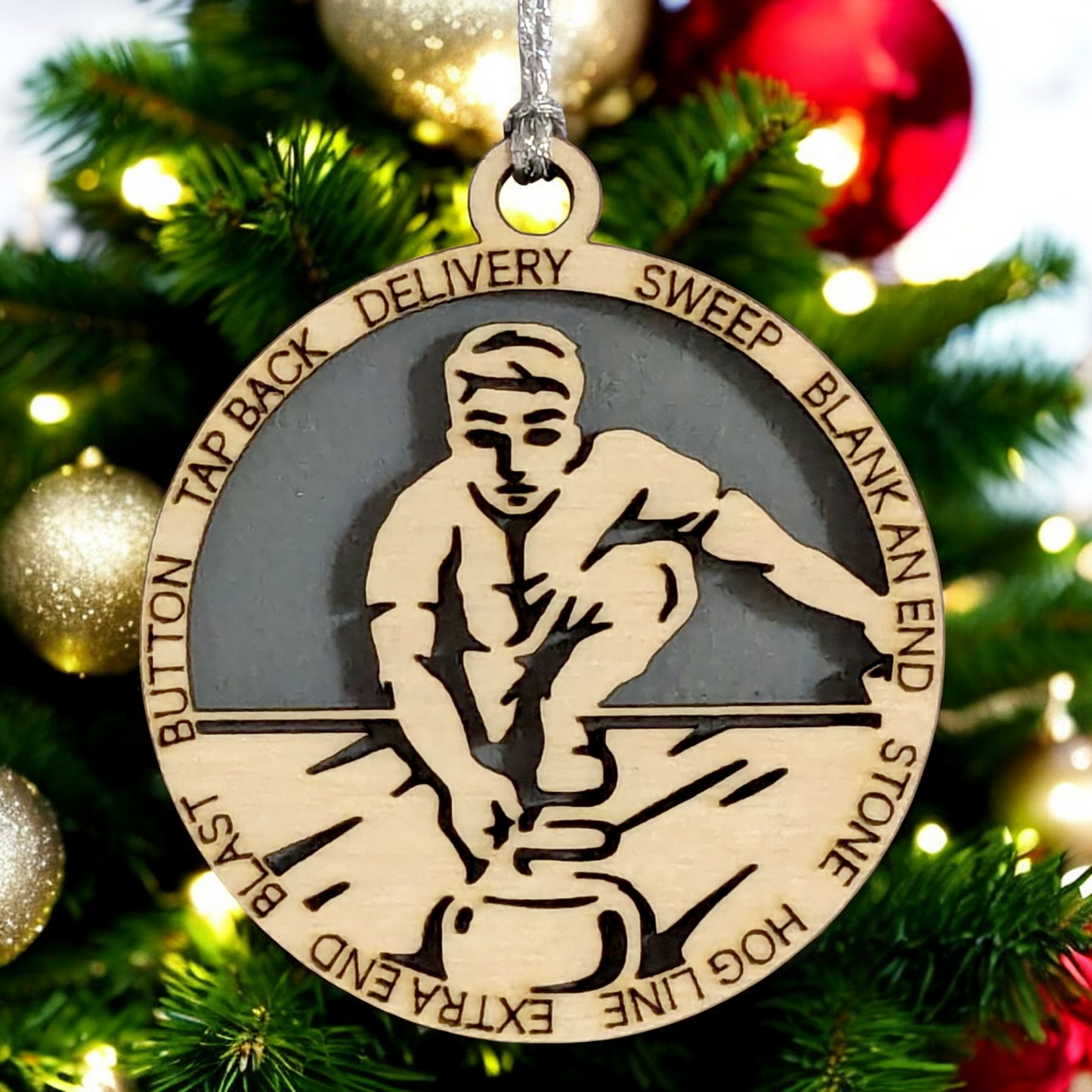 3" Handcrafted Wooden Personalized Male Curling Christmas Ornament - Custom Winter Sports Holiday Decor