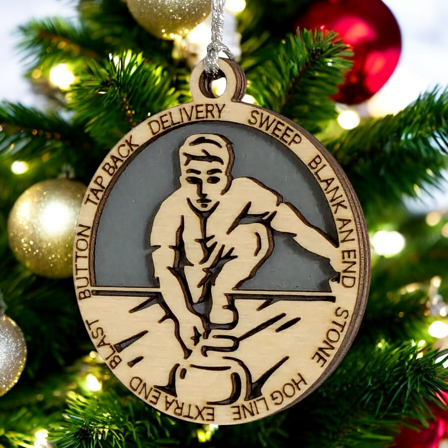 3" Handcrafted Wooden Personalized Male Curling Christmas Ornament - Custom Winter Sports Holiday Decor