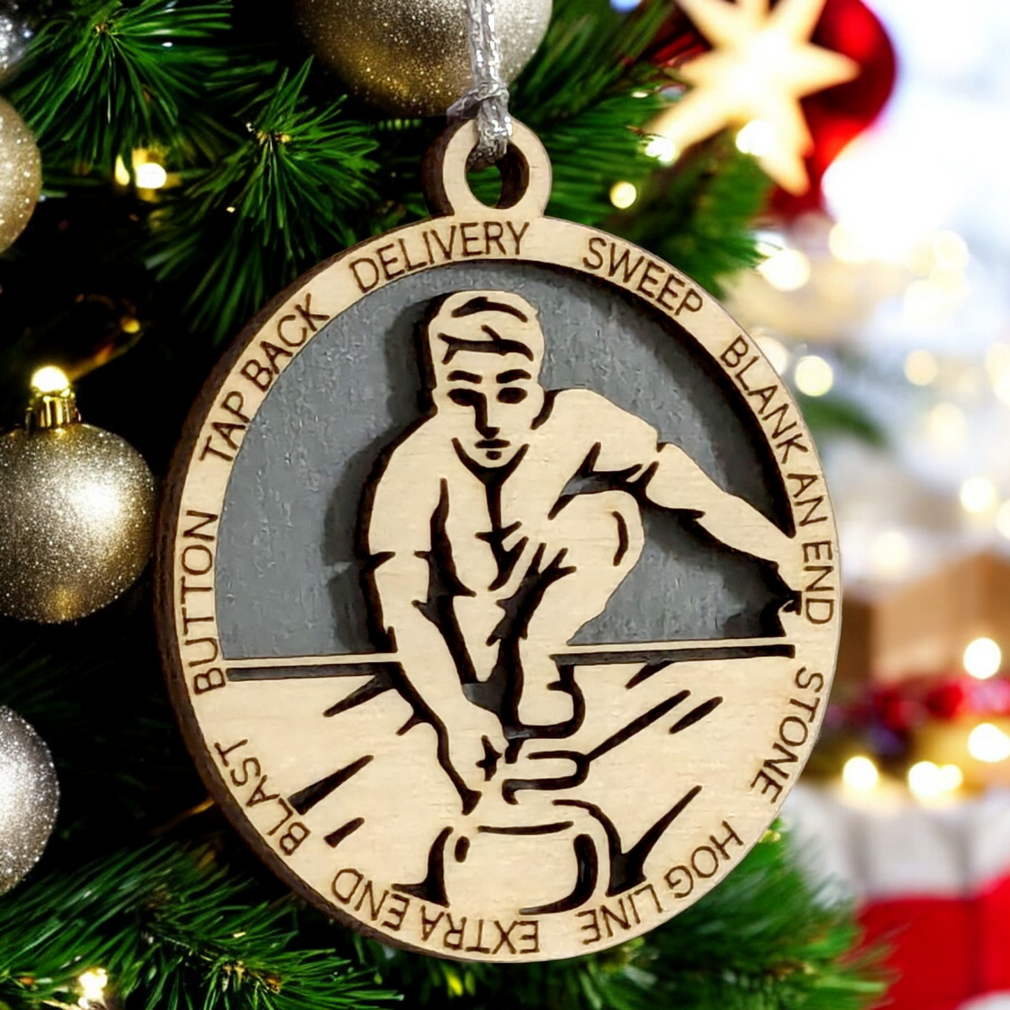3" Handcrafted Wooden Personalized Male Curling Christmas Ornament - Custom Winter Sports Holiday Decor