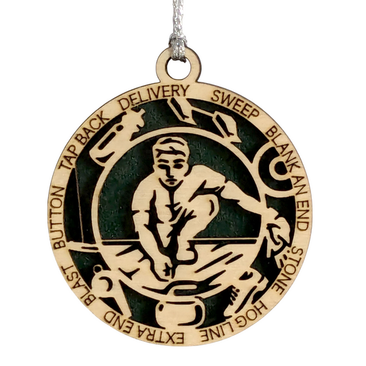 3" Handcrafted Wooden Personalized Male Curling Christmas Ornament - Custom Winter Sports Holiday Decor