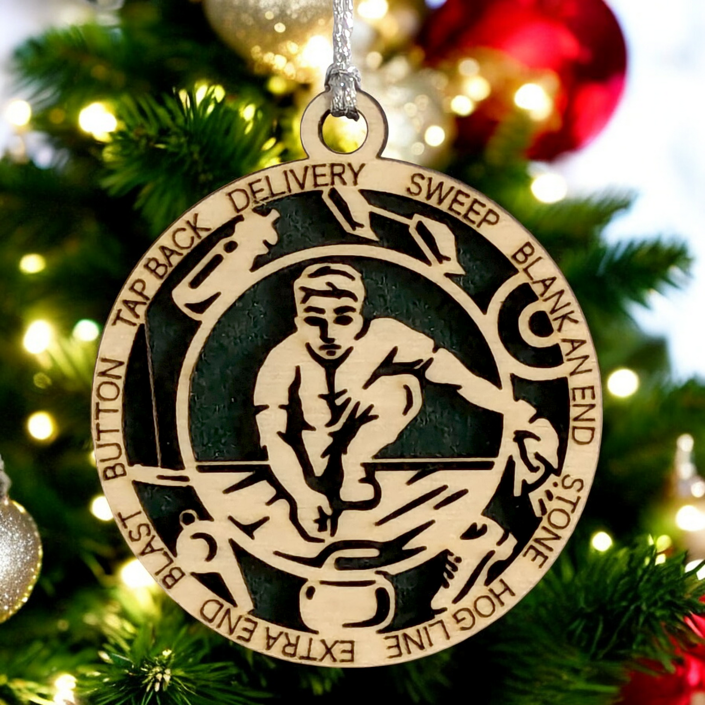 3" Handcrafted Wooden Personalized Male Curling Christmas Ornament - Custom Winter Sports Holiday Decor