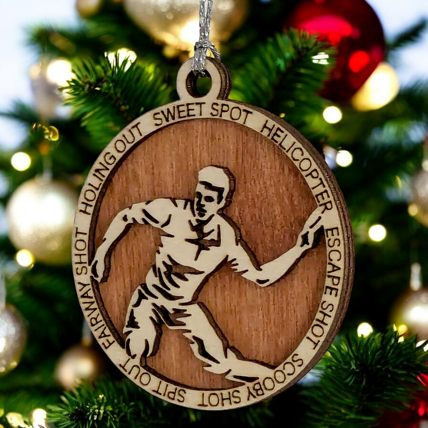 3" Handcrafted Wooden Personalized Left-Handed Male Disc Golf Christmas Ornament - Custom Disc Golfer Holiday Decor