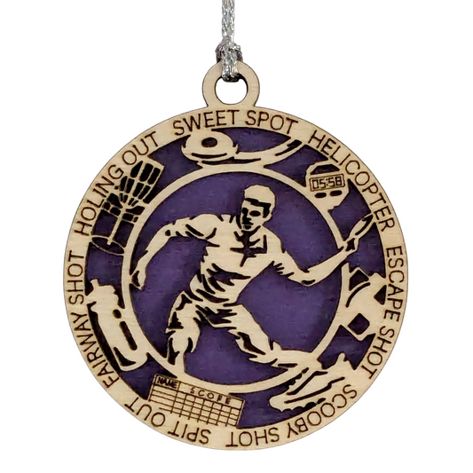 3" Handcrafted Wooden Personalized Left-Handed Male Disc Golf Christmas Ornament - Custom Disc Golfer Holiday Decor
