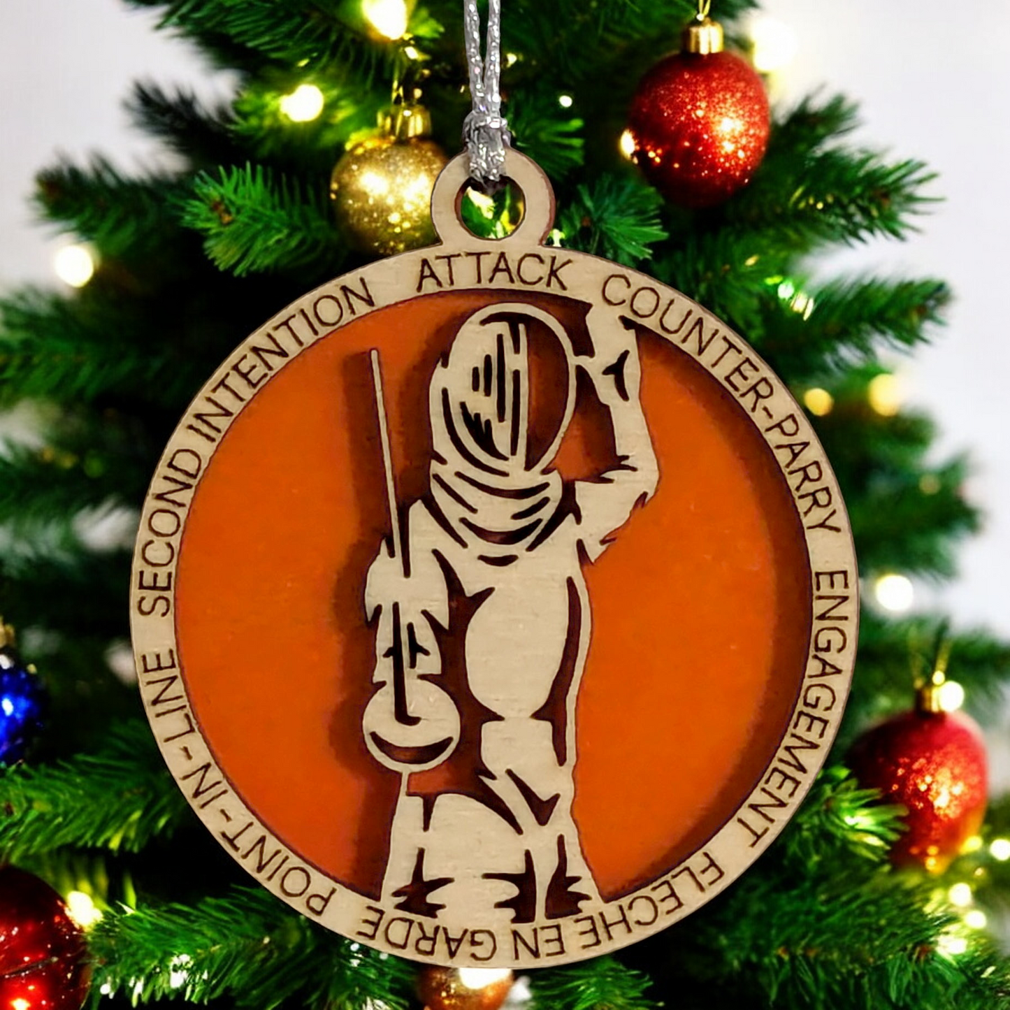 3-Inch Laser Cut Handcrafted Wooden Personalized Male Fencing Christmas Ornament - Customizable Keepsake for Fencing Enthusiasts - Unique Holiday Tree Decoration and Gift for Men and Sports Lovers