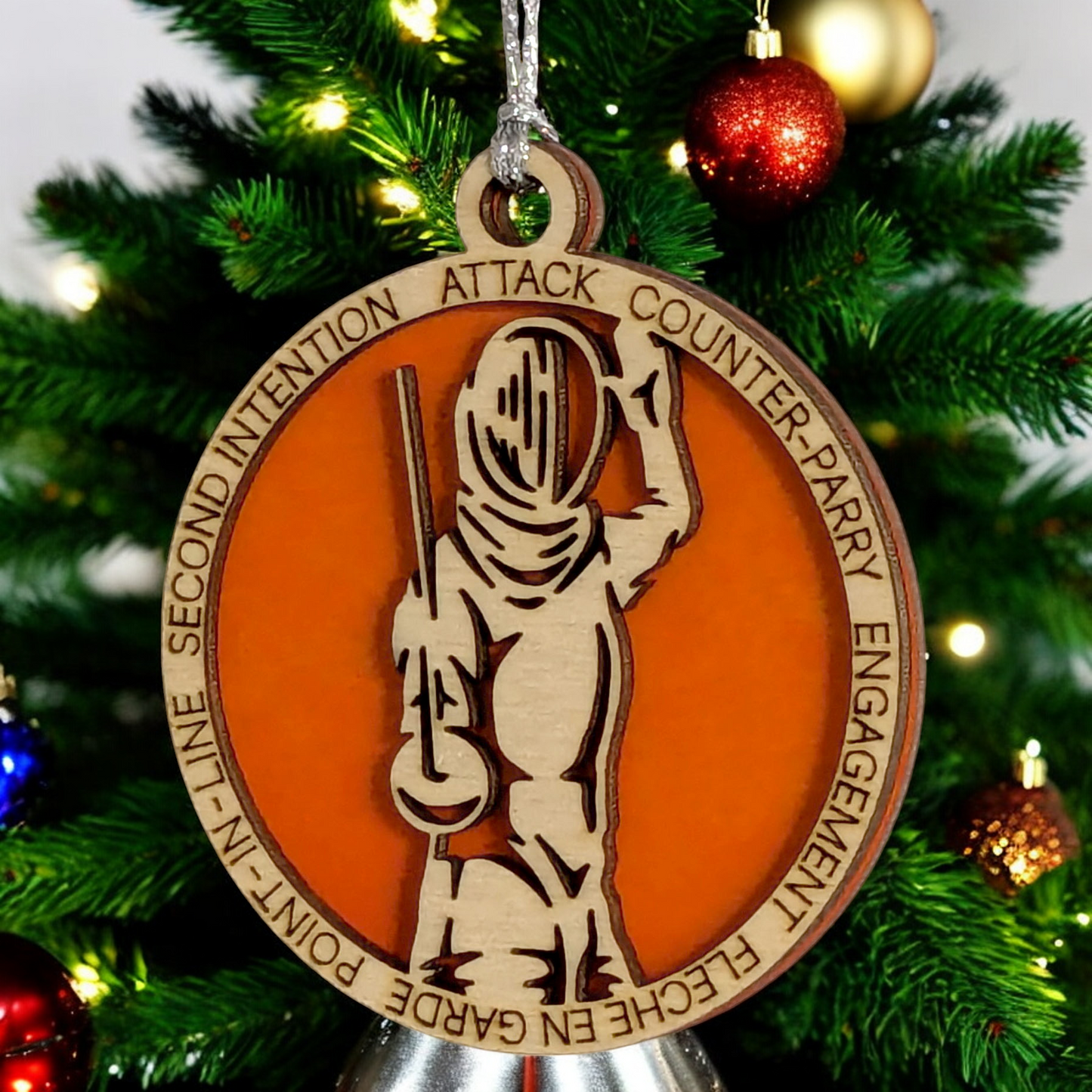 3-Inch Laser Cut Handcrafted Wooden Personalized Male Fencing Christmas Ornament - Customizable Keepsake for Fencing Enthusiasts - Unique Holiday Tree Decoration and Gift for Men and Sports Lovers