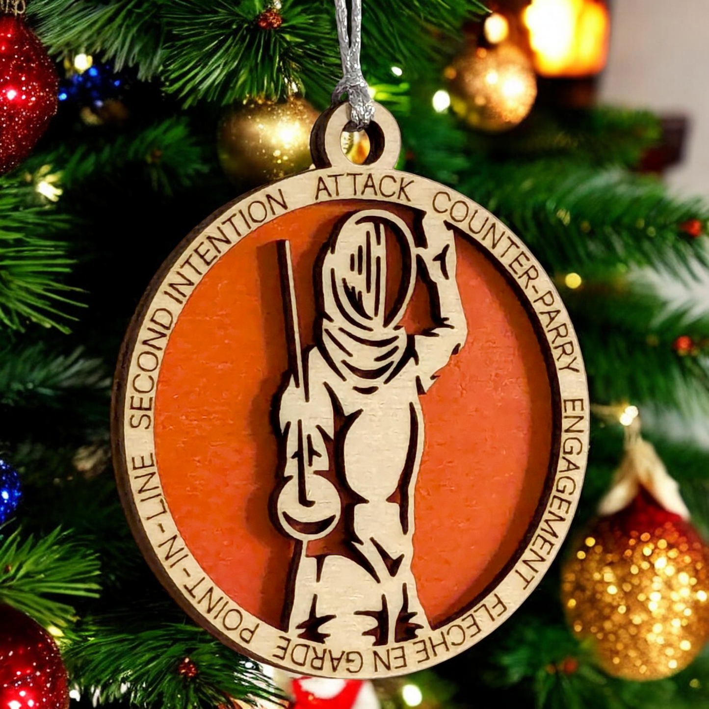 3-Inch Laser Cut Handcrafted Wooden Personalized Male Fencing Christmas Ornament - Customizable Keepsake for Fencing Enthusiasts - Unique Holiday Tree Decoration and Gift for Men and Sports Lovers