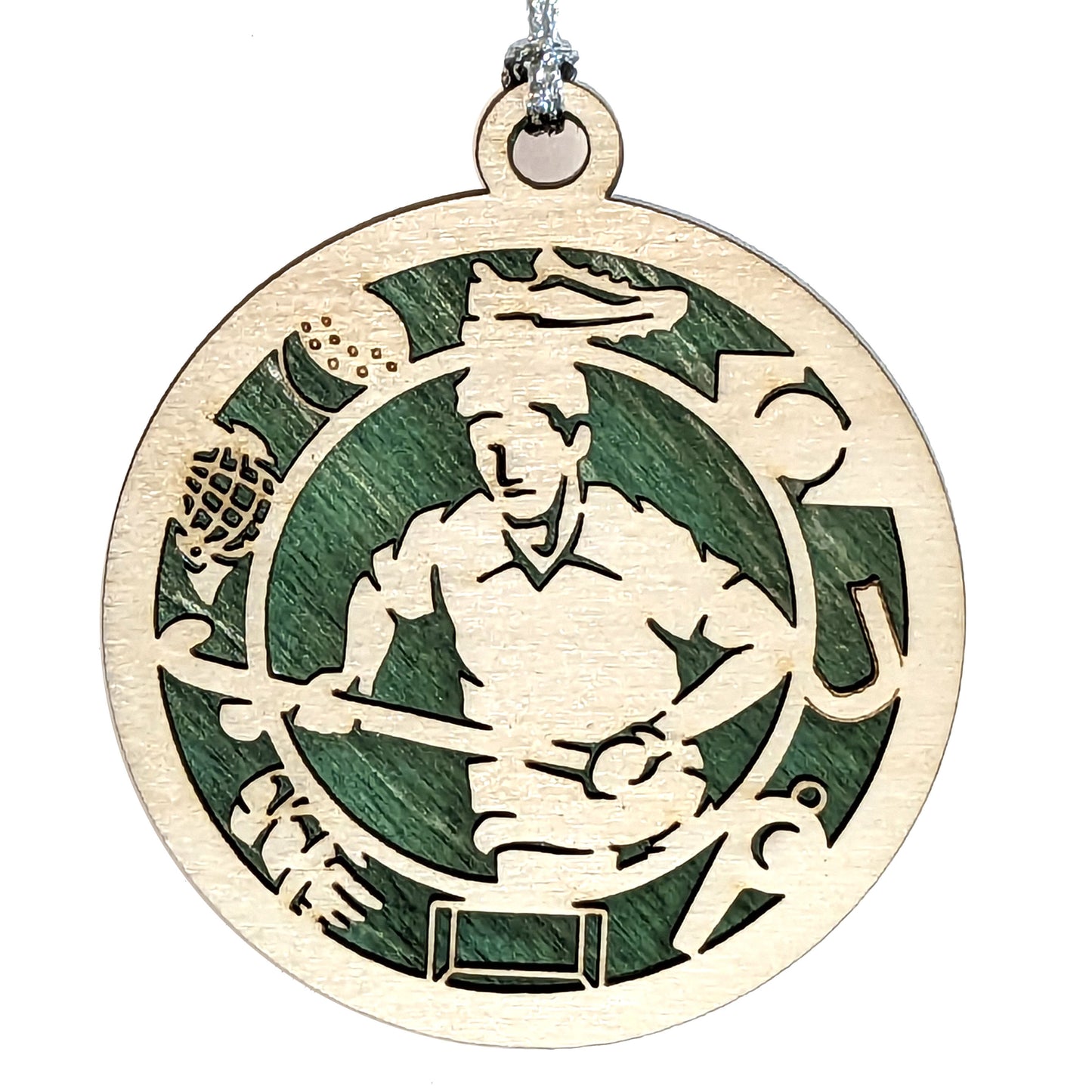 Male Field Hockey laser cut wood ornament