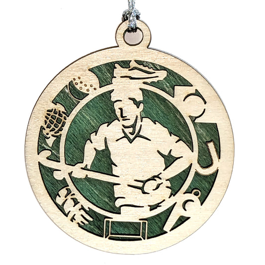 Male Field Hockey laser cut wood ornament
