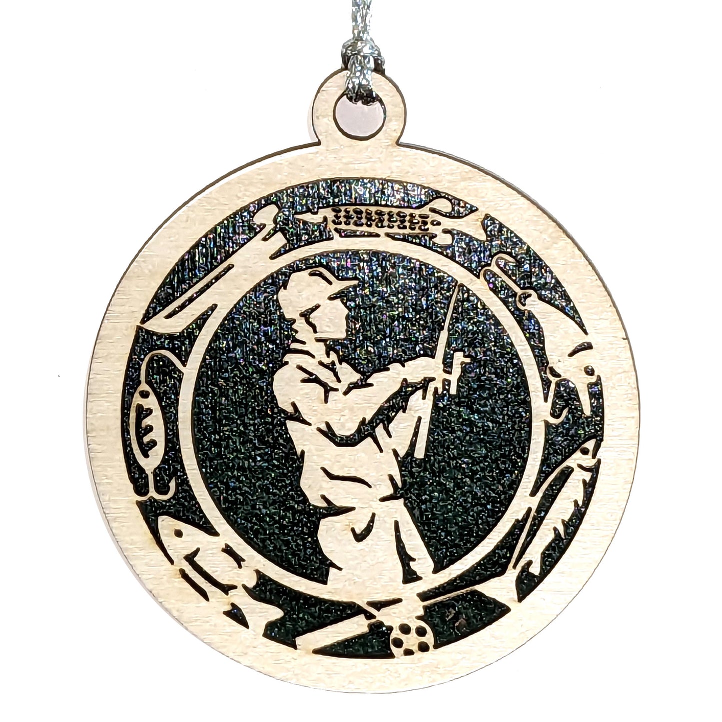 Male Fishing laser cut wood ornament