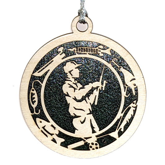Male Fishing laser cut wood ornament