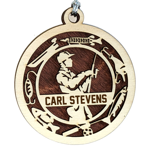Male Fishing laser cut personalized wood ornament