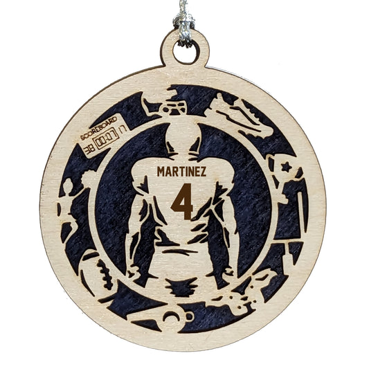 Male Football laser cut personalized wood ornament