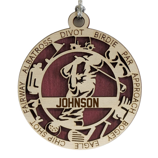 Male Golf laser cut personalized wood ornament