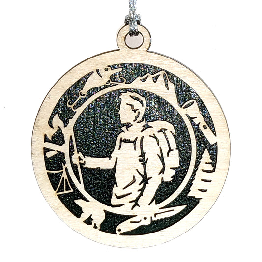 Male Hiking laser cut wood ornament