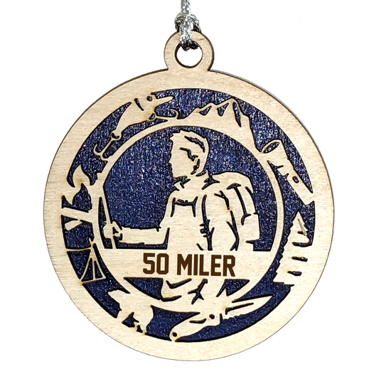 Male Hiking laser cut personalized wood ornament