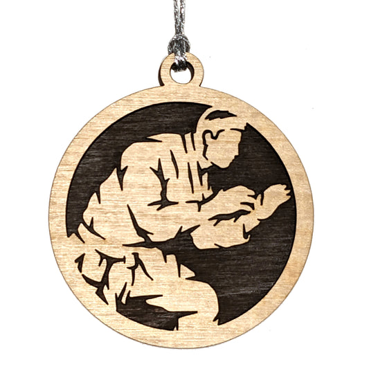 Male Jiu Jitsu laser cut wood ornament