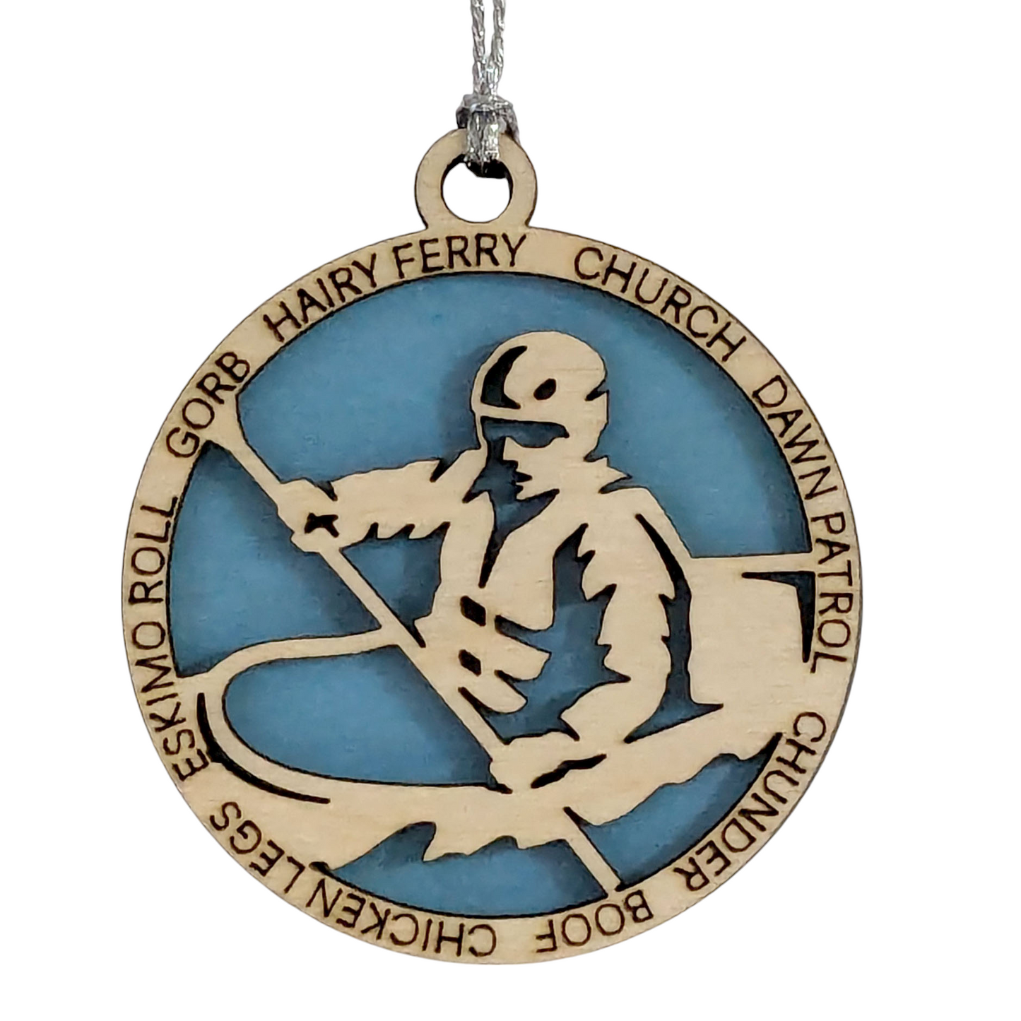 3" Laser Cut Handcrafted Wooden Personalized Male Kayaking Christmas Ornament - Customizable Holiday Gift for Kayakers - Unique Kayak Themed Decorative Ornament for Men - Rustic Wood Keepsake